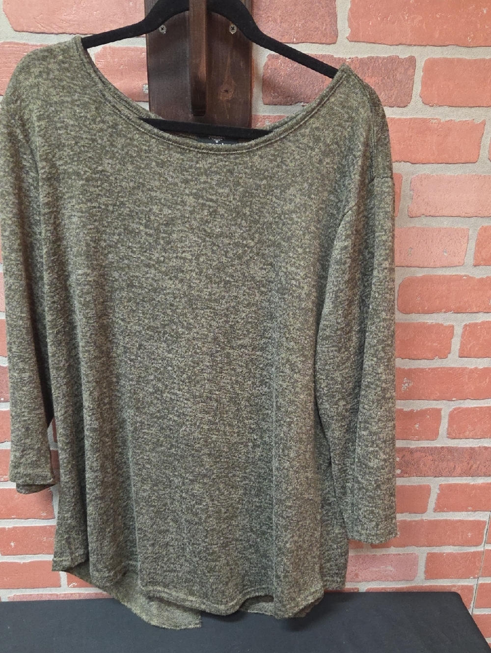 Perch  Olive Green 3/4-Sleeve Relaxed Knit Top 3x